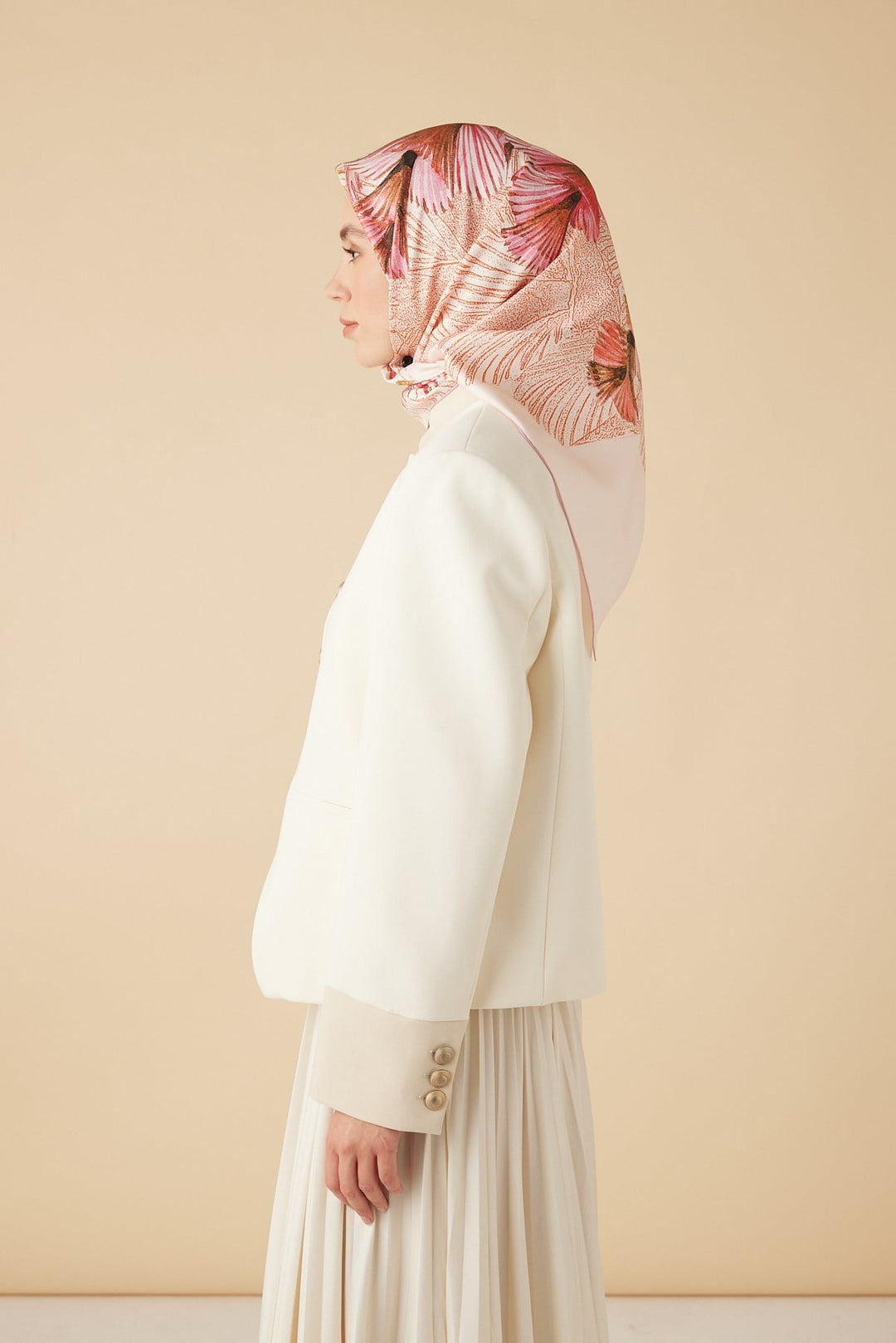 DEVRAN TİVİL İPEK EŞARP 90*90 CM - PEMBE - Görsel 3