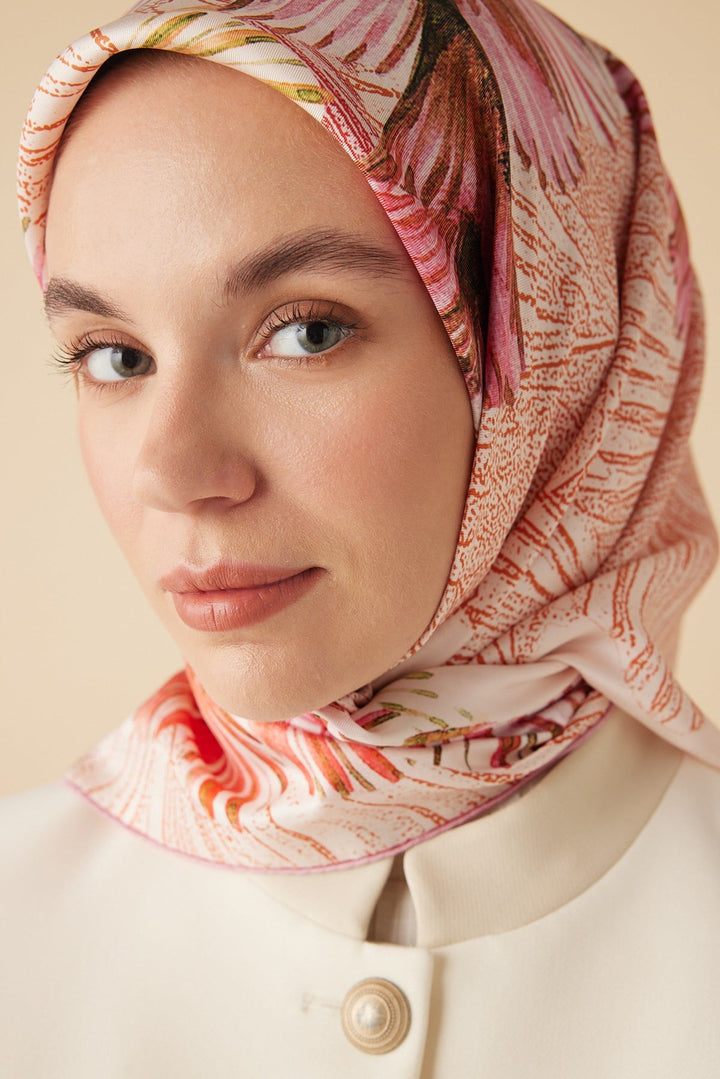 DEVRAN TİVİL İPEK EŞARP 90*90 CM - PEMBE - Görsel 7