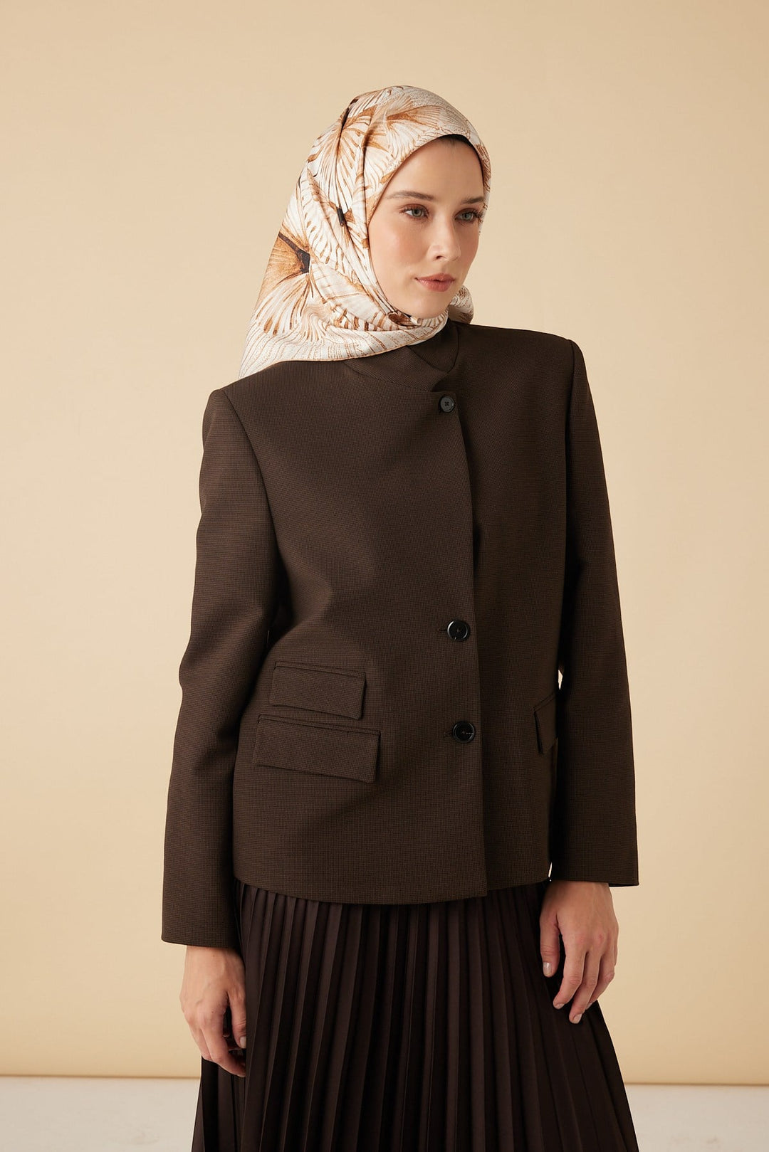 DEVRAN TİVİL İPEK EŞARP 90*90 CM - BEJ - Görsel 2