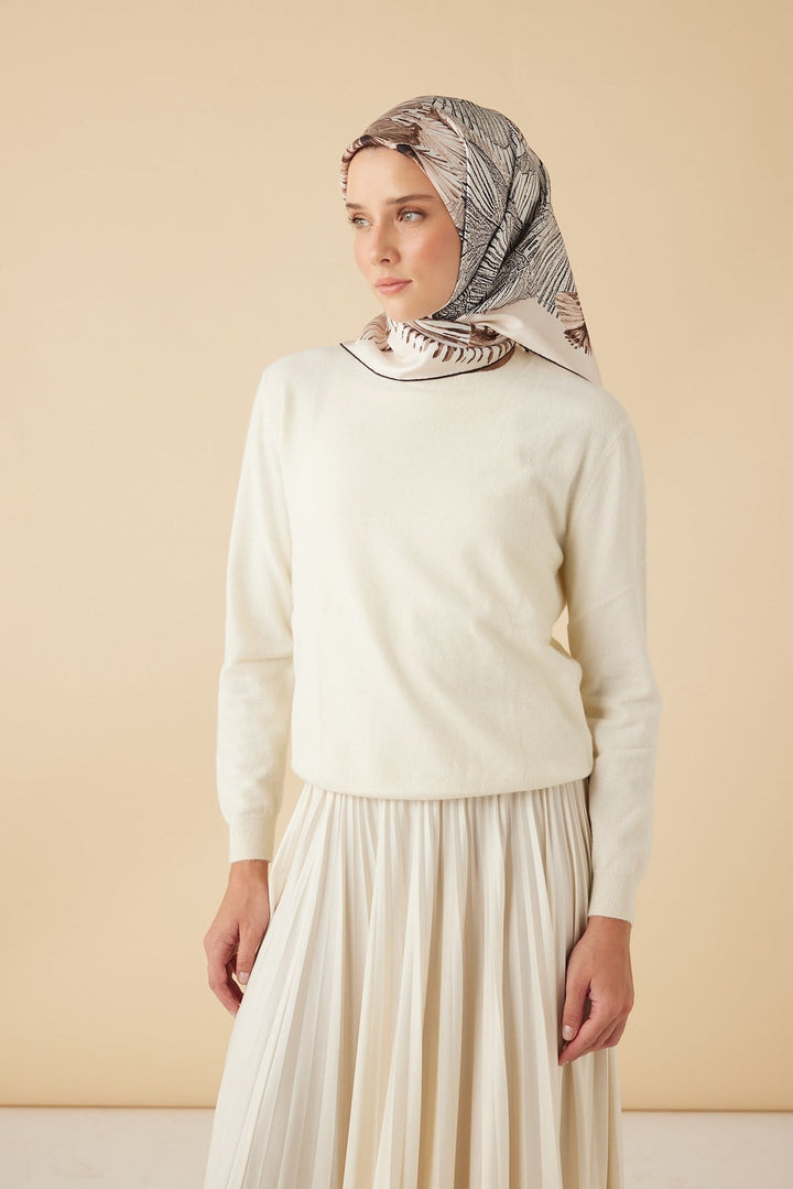 DEVRAN TİVİL İPEK EŞARP 90*90 CM - VİZON - Görsel 3