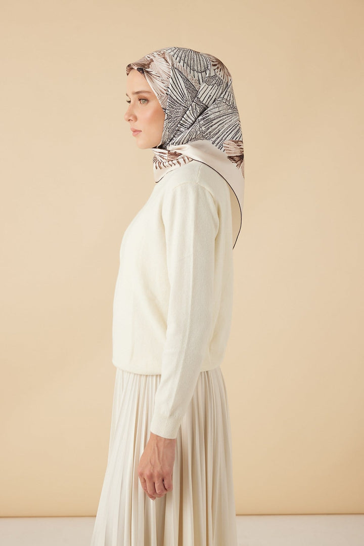 DEVRAN TİVİL İPEK EŞARP 90*90 CM - VİZON - Görsel 4