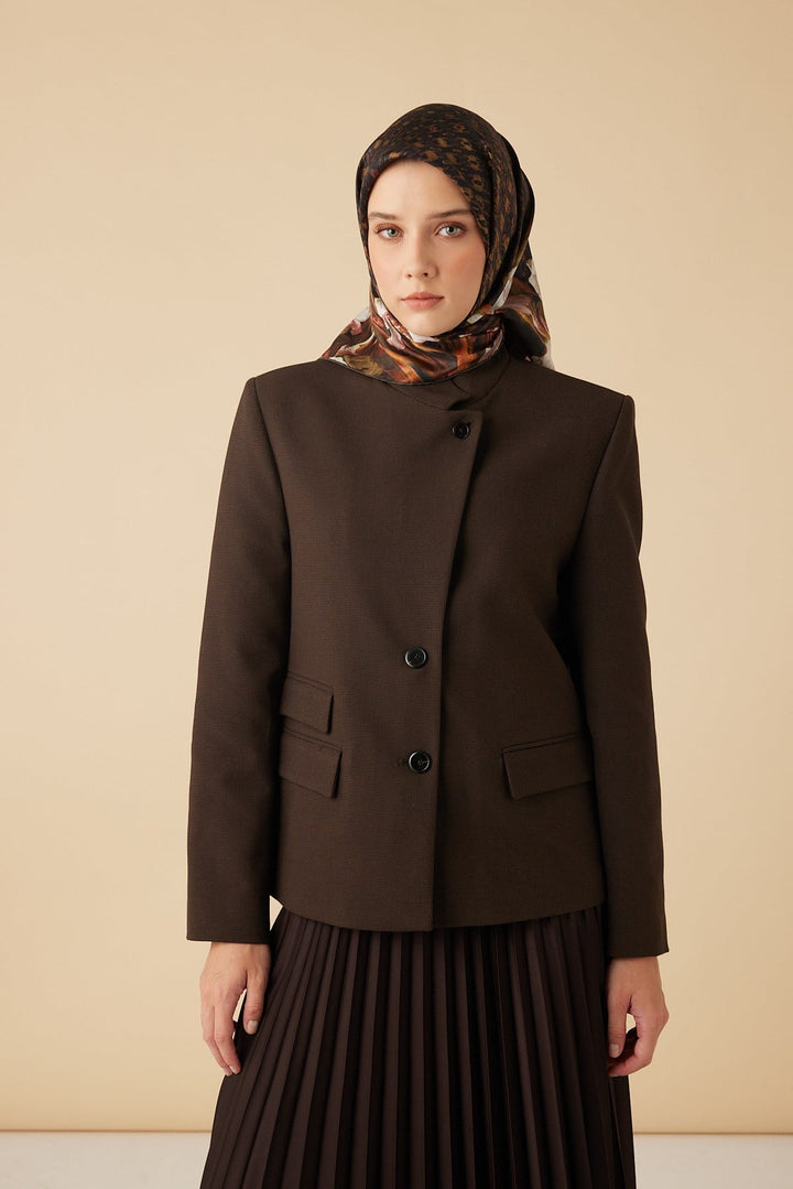 SUSEN TİVİL İPEK EŞARP 90*90 CM - KAHVERENGİ - Görsel 1