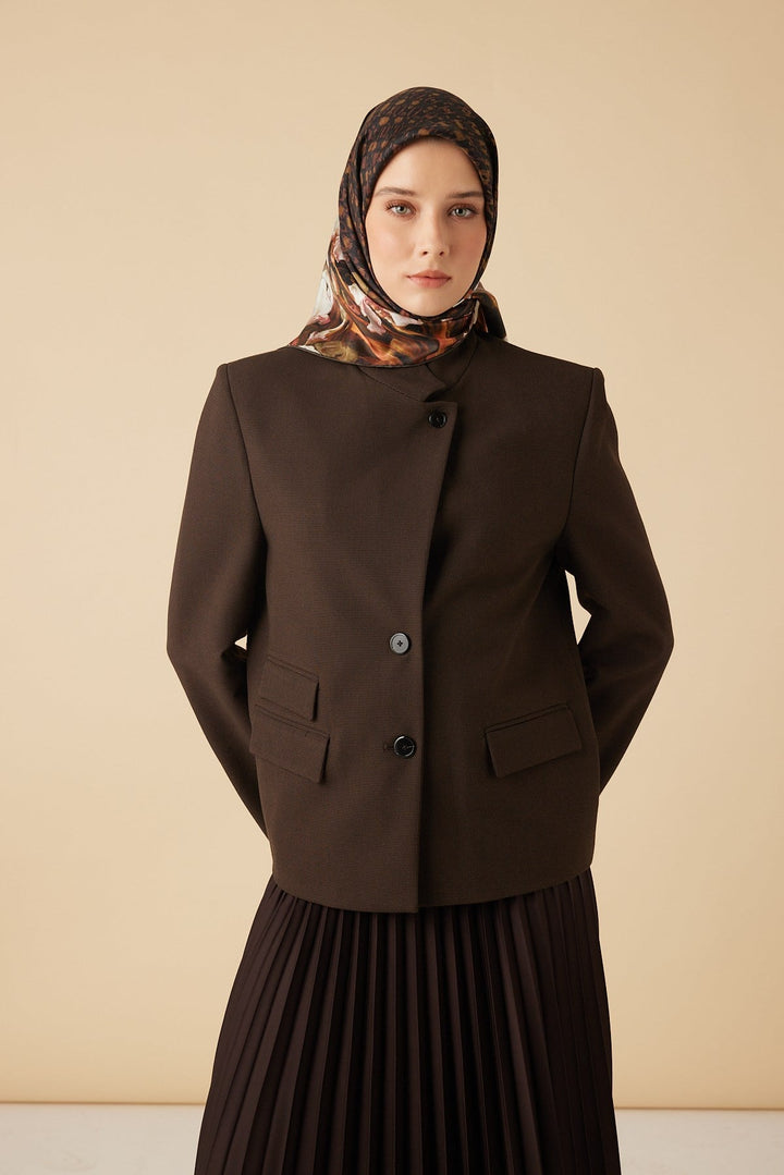 SUSEN TİVİL İPEK EŞARP 90*90 CM - KAHVERENGİ - Görsel 2