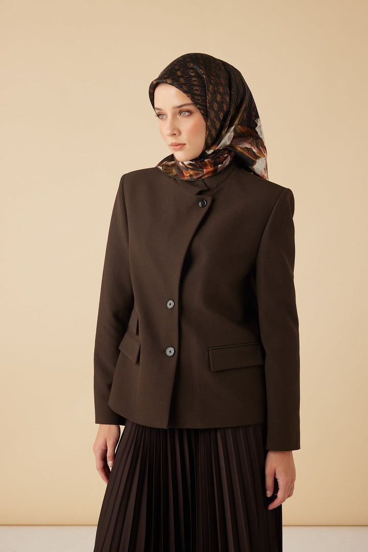 SUSEN TİVİL İPEK EŞARP 90*90 CM - KAHVERENGİ - Görsel 4
