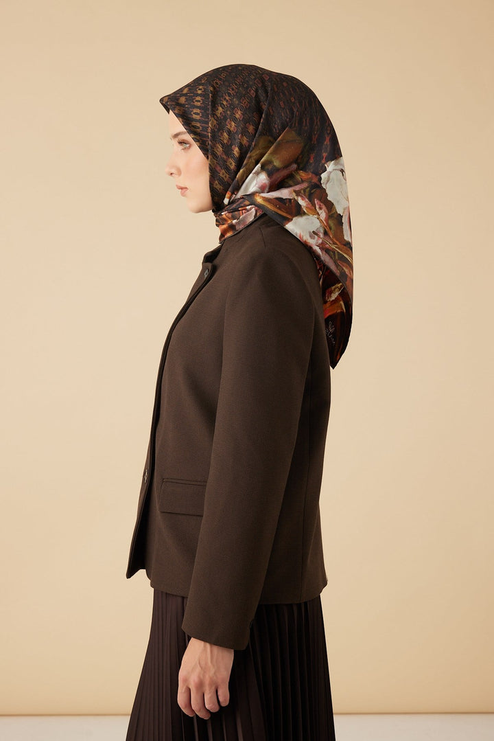 SUSEN TİVİL İPEK EŞARP 90*90 CM - KAHVERENGİ - Görsel 5