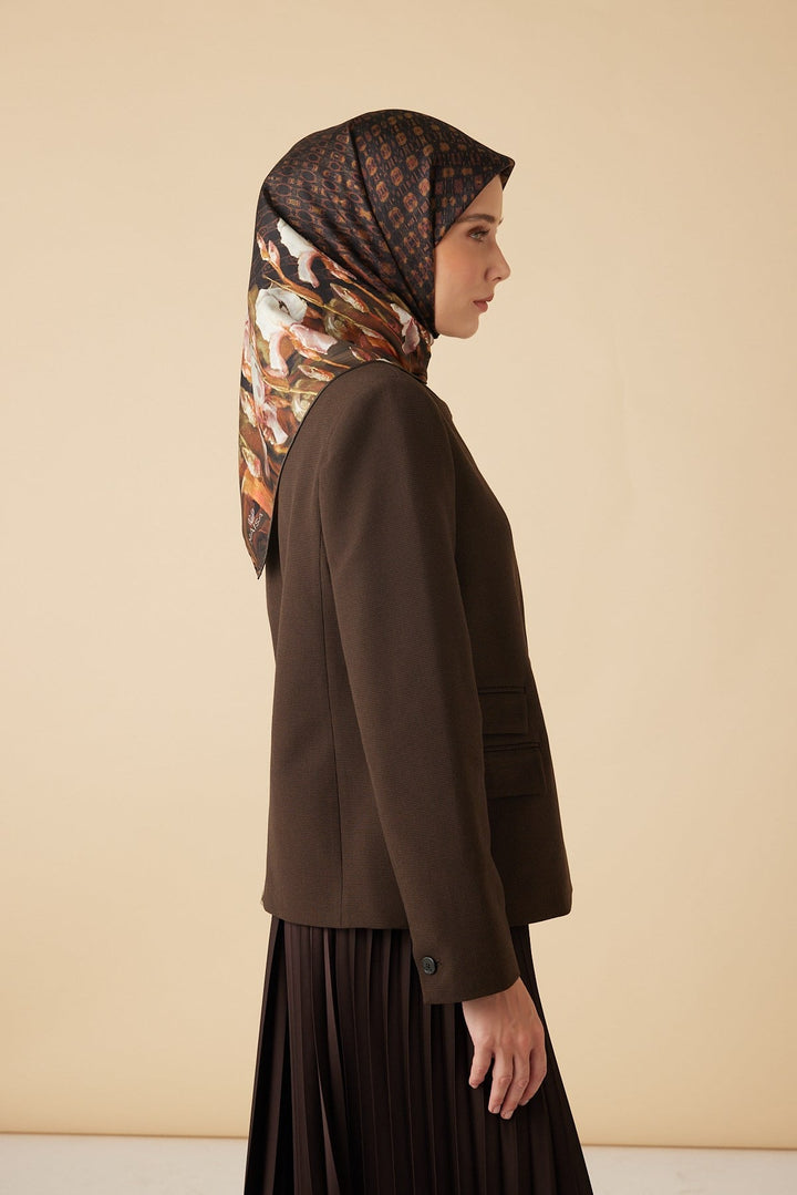 SUSEN TİVİL İPEK EŞARP 90*90 CM - KAHVERENGİ - Görsel 6