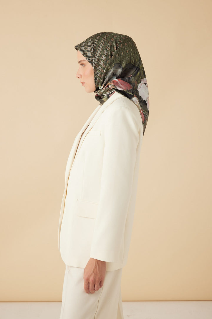 SUSEN TİVİL İPEK EŞARP 90*90 CM - HAKİ - Görsel 3