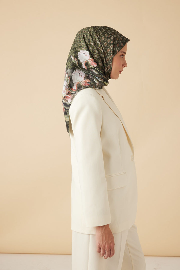 SUSEN TİVİL İPEK EŞARP 90*90 CM - HAKİ - Görsel 4
