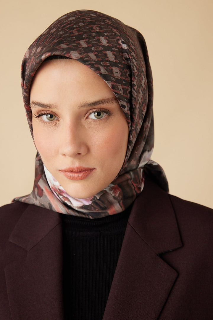 SUSEN TİVİL İPEK EŞARP 90*90 CM - PUDRA PEMBE - Görsel 1