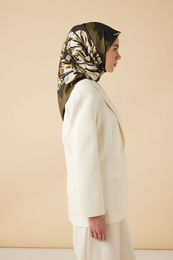 NEŞVE TİVİL İPEK EŞARP 90*90 CM - HAKİ - Görsel 5