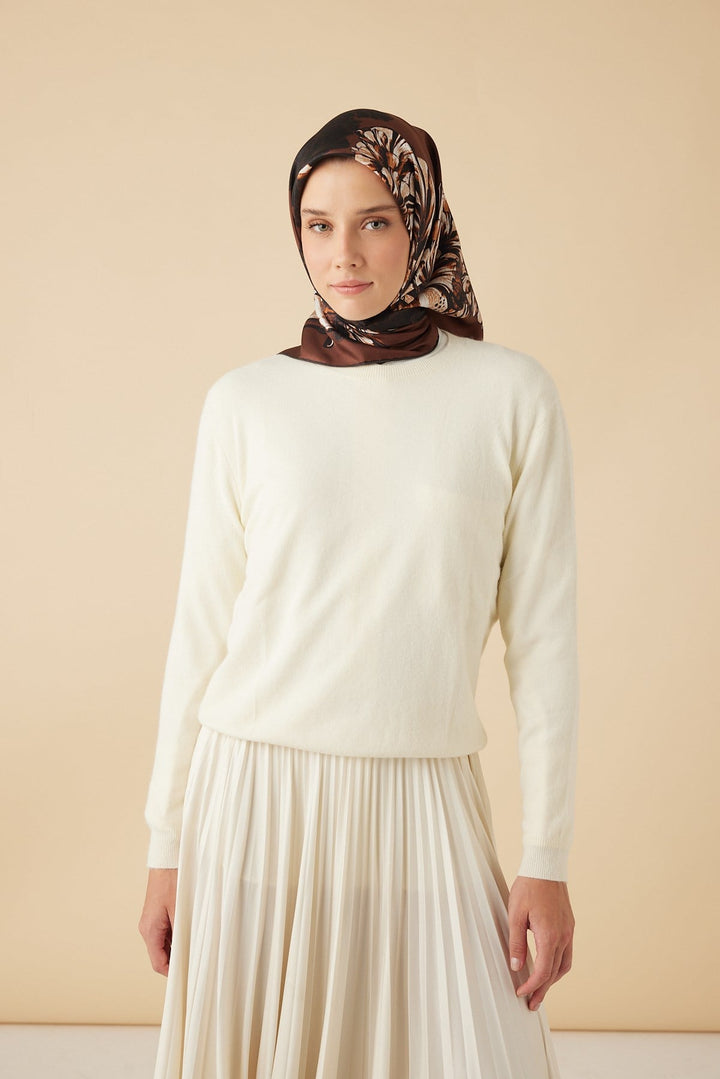 NEŞVE TİVİL İPEK EŞARP 90*90 CM - KAHVERENGİ - Görsel 1