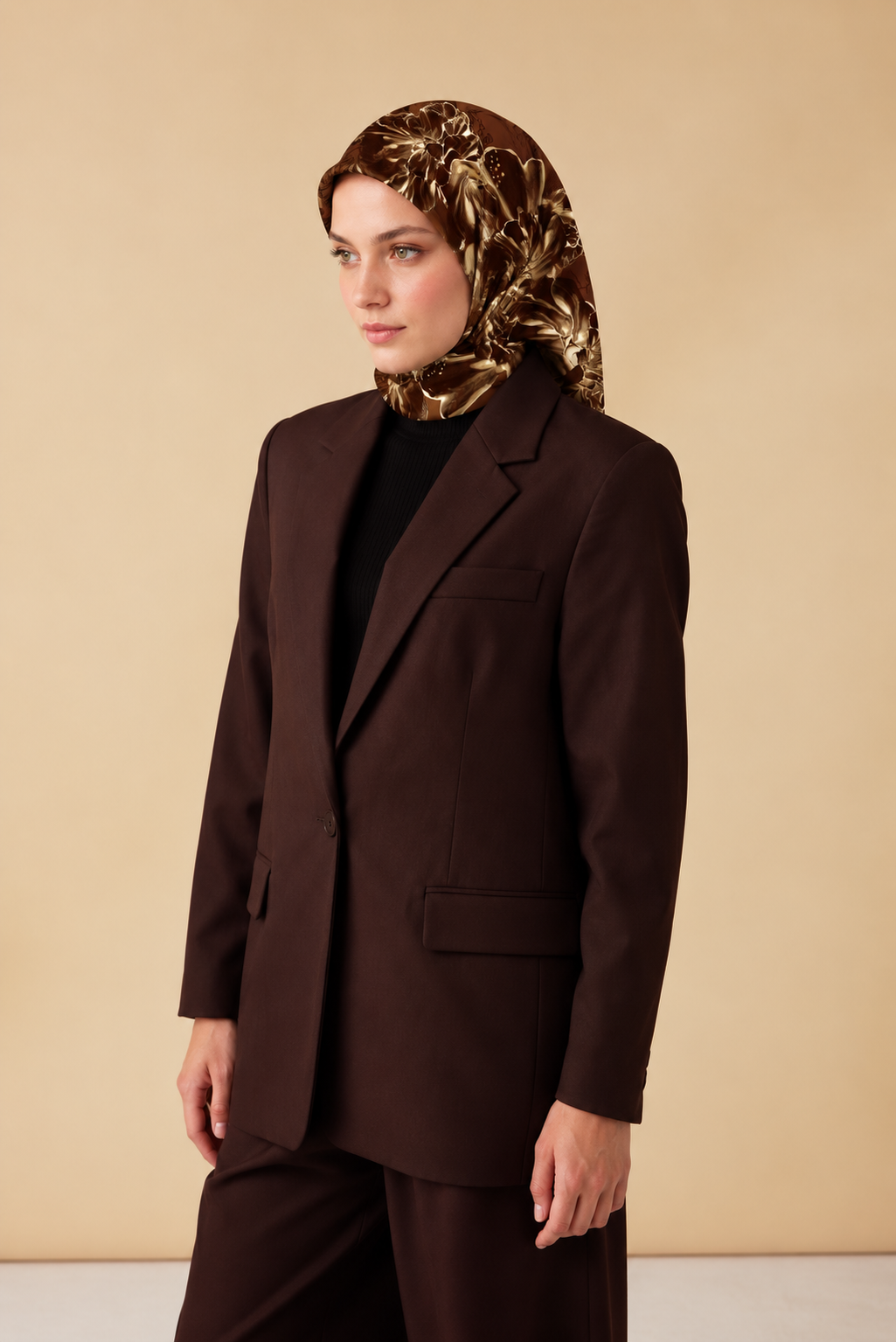 NEŞVE TİVİL İPEK EŞARP 90*90 CM - TABA - Görsel 1