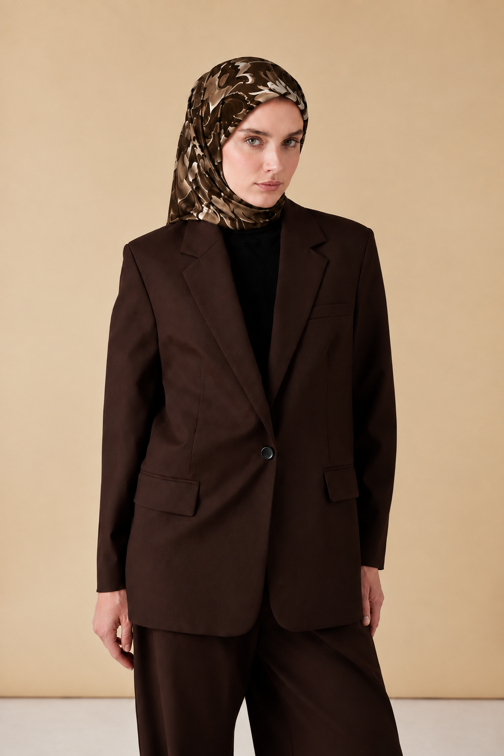 NEŞVE TİVİL İPEK EŞARP 90*90 CM - TABA - Görsel 2