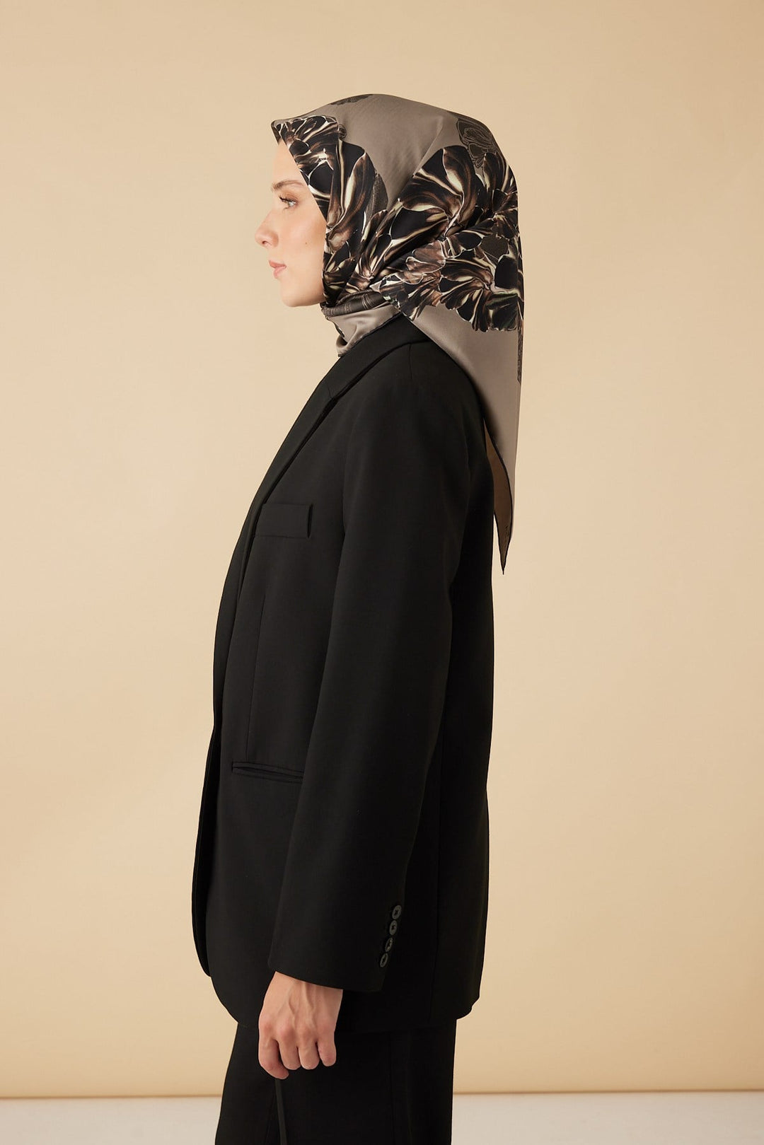 NEŞVE TİVİL İPEK EŞARP 90*90 CM - VİZON - Görsel 4