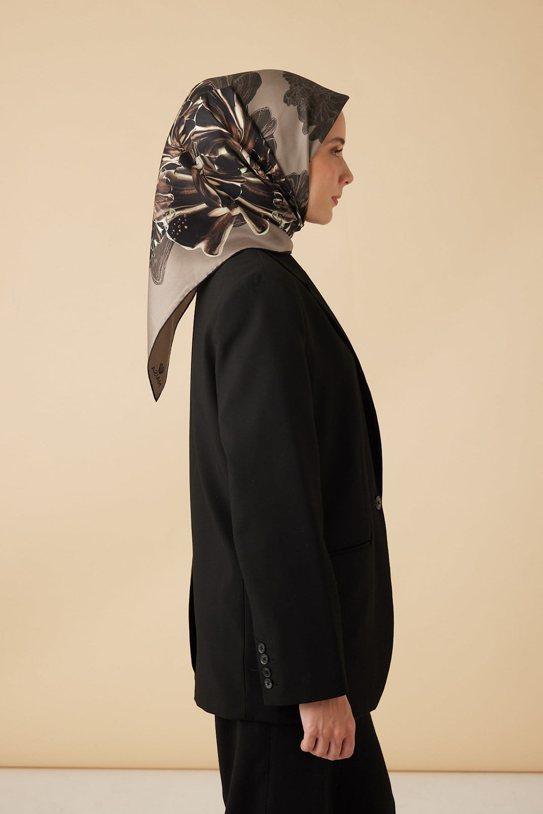 NEŞVE TİVİL İPEK EŞARP 90*90 CM - VİZON - Görsel 5
