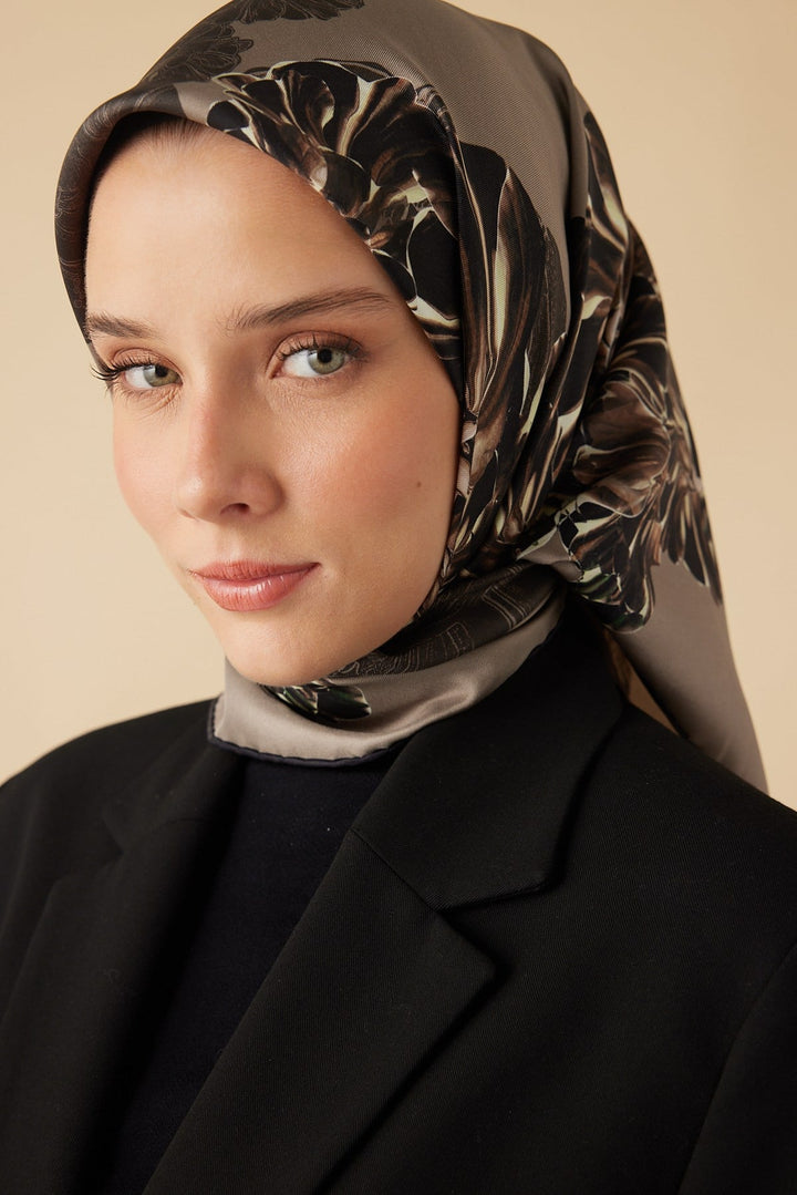 NEŞVE TİVİL İPEK EŞARP 90*90 CM - VİZON - Görsel 7