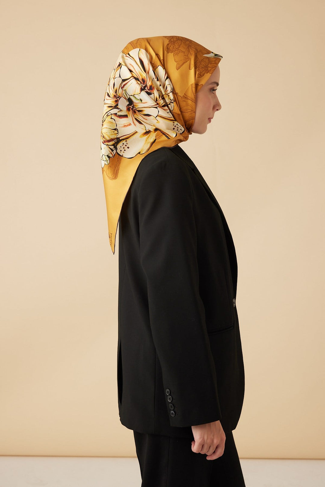 NEŞVE TİVİL İPEK EŞARP 90*90 CM - HARDAL - Görsel 5