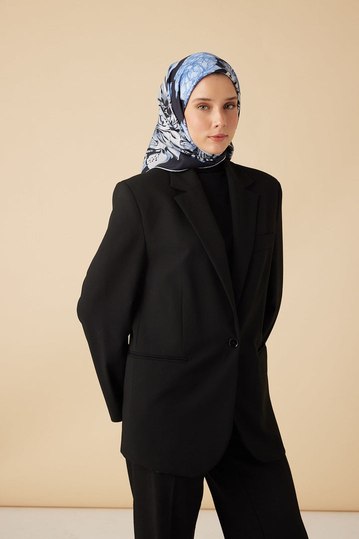 NEŞVE TİVİL İPEK EŞARP 90*90 CM - LACİVERT - Görsel 2