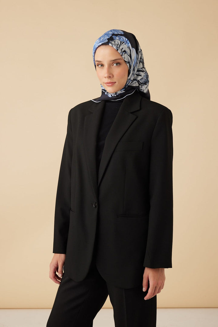 NEŞVE TİVİL İPEK EŞARP 90*90 CM - LACİVERT - Görsel 3