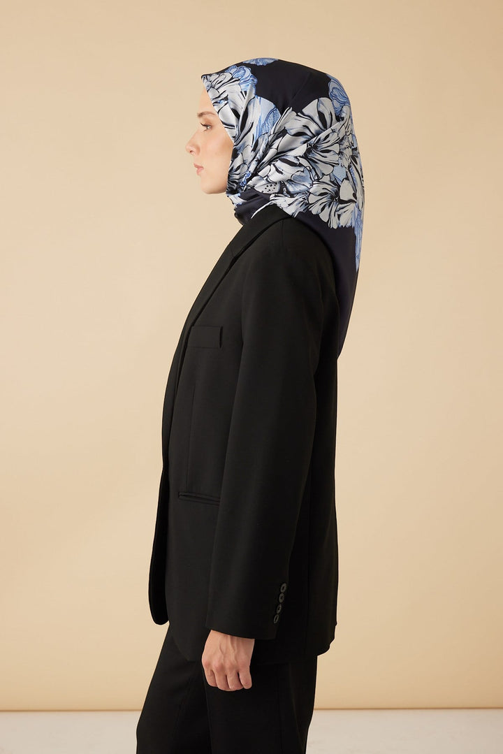 NEŞVE TİVİL İPEK EŞARP 90*90 CM - LACİVERT - Görsel 4