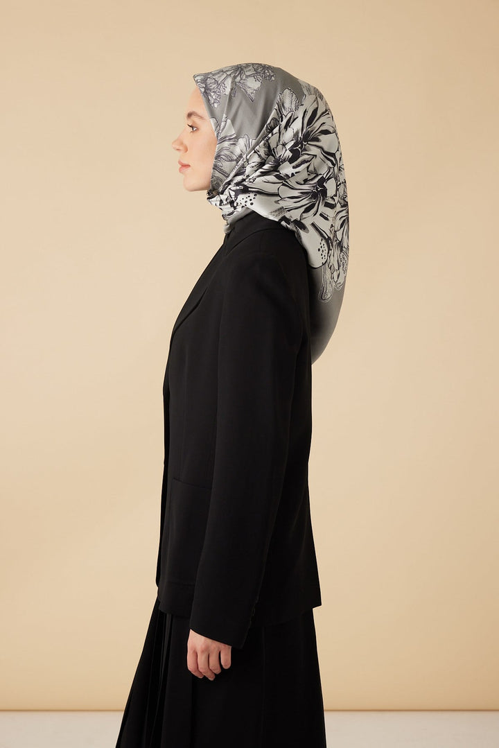 NEŞVE TİVİL İPEK EŞARP 90*90 CM - GRİ - Görsel 2