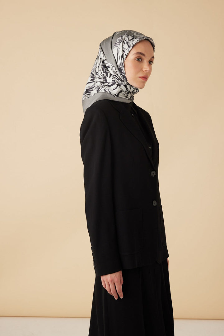 NEŞVE TİVİL İPEK EŞARP 90*90 CM - GRİ - Görsel 4