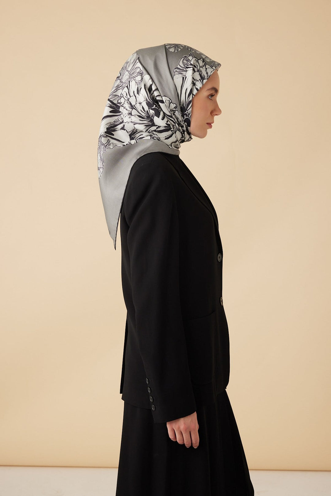 NEŞVE TİVİL İPEK EŞARP 90*90 CM - GRİ - Görsel 5