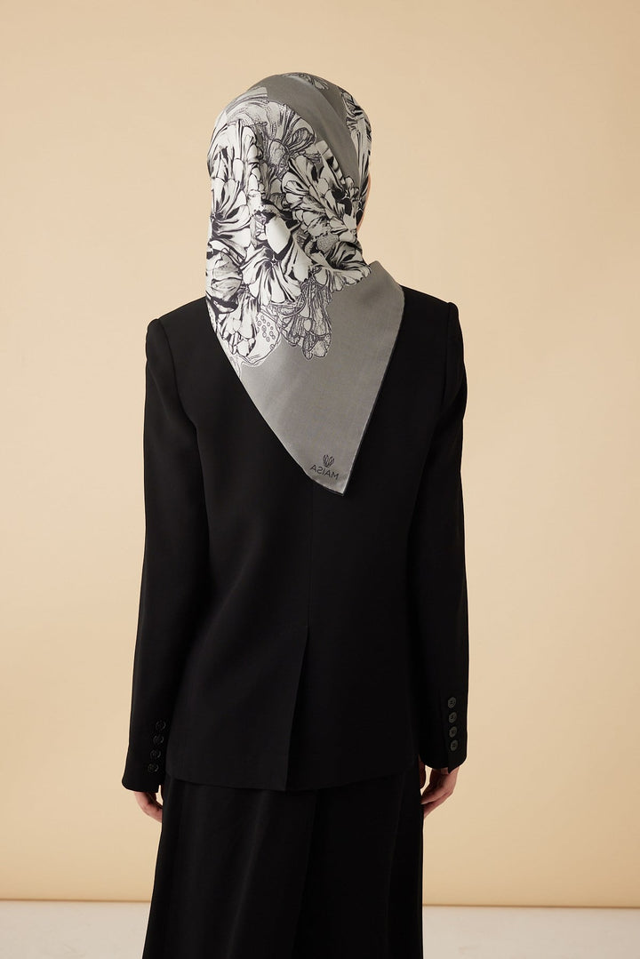 NEŞVE TİVİL İPEK EŞARP 90*90 CM - GRİ - Görsel 6