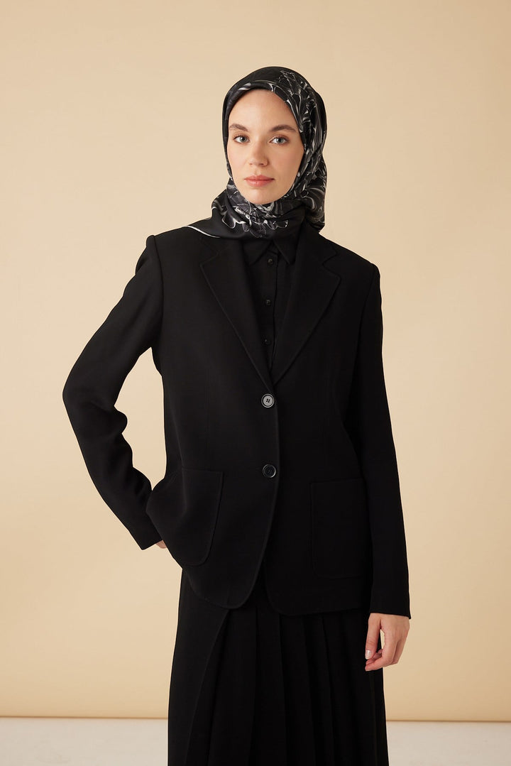 NEŞVE TİVİL İPEK EŞARP 90*90 CM - SİYAH - Görsel 2