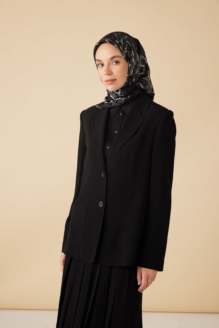 NEŞVE TİVİL İPEK EŞARP 90*90 CM - SİYAH - Görsel 4