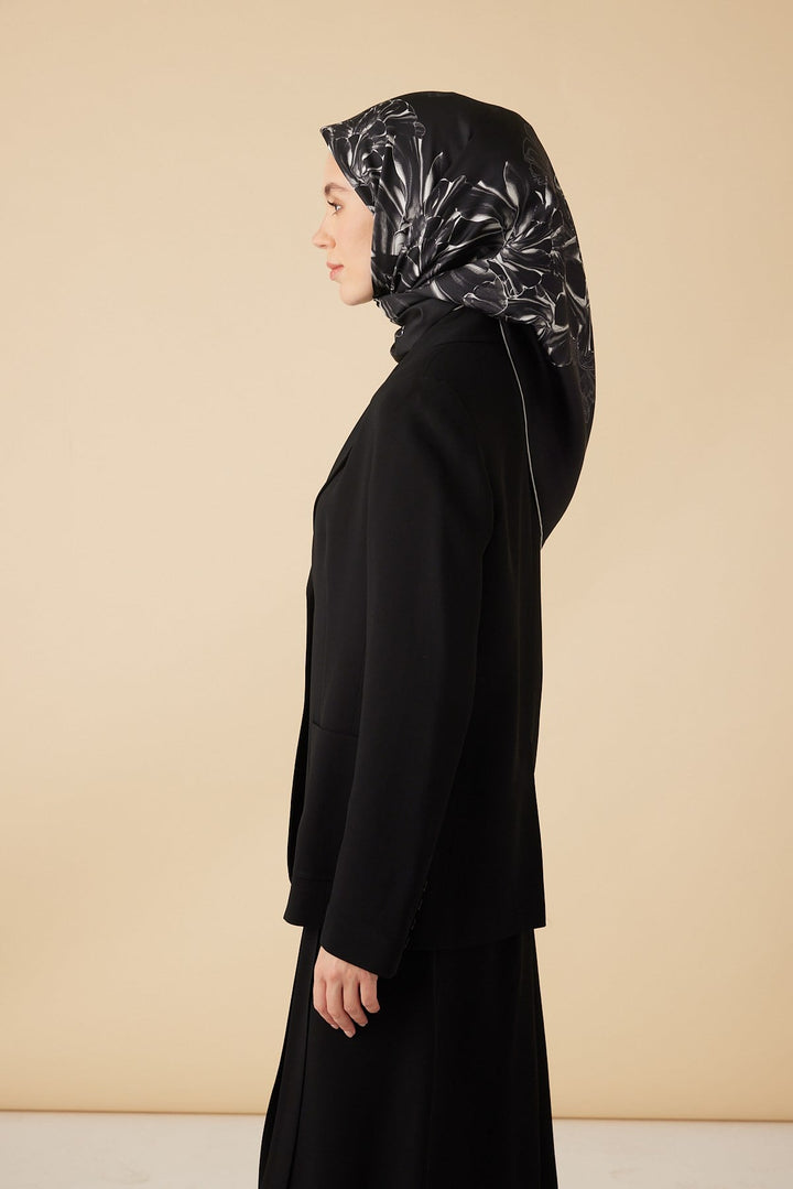 NEŞVE TİVİL İPEK EŞARP 90*90 CM - SİYAH - Görsel 5