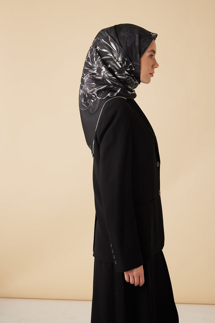 NEŞVE TİVİL İPEK EŞARP 90*90 CM - SİYAH - Görsel 6