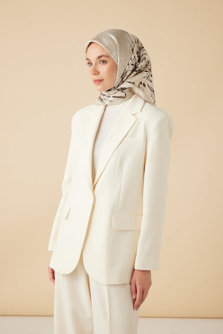 NEŞVE TİVİL İPEK EŞARP 90*90 CM - BEJ - Görsel 3