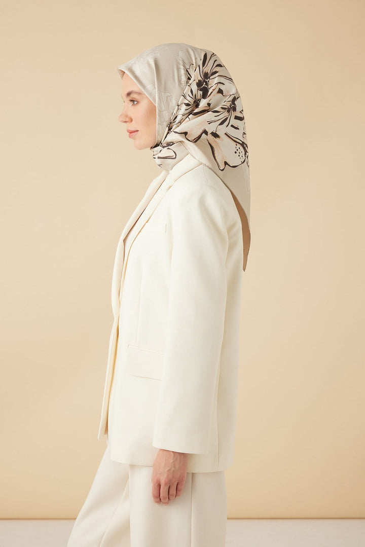 NEŞVE TİVİL İPEK EŞARP 90*90 CM - BEJ - Görsel 4