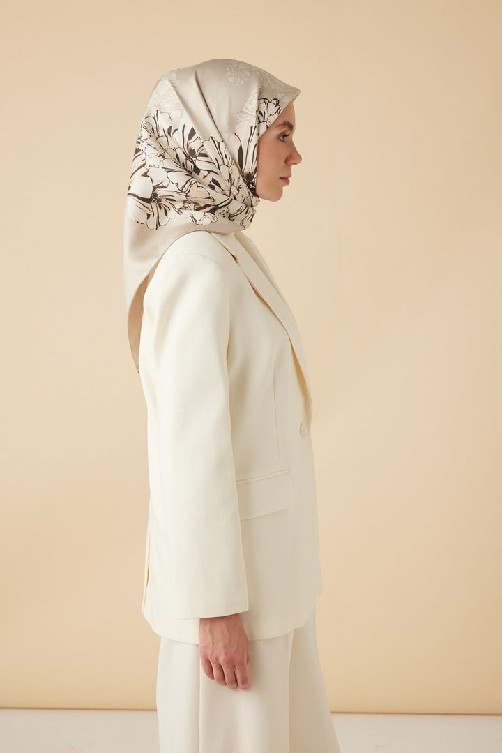 NEŞVE TİVİL İPEK EŞARP 90*90 CM - BEJ - Görsel 5