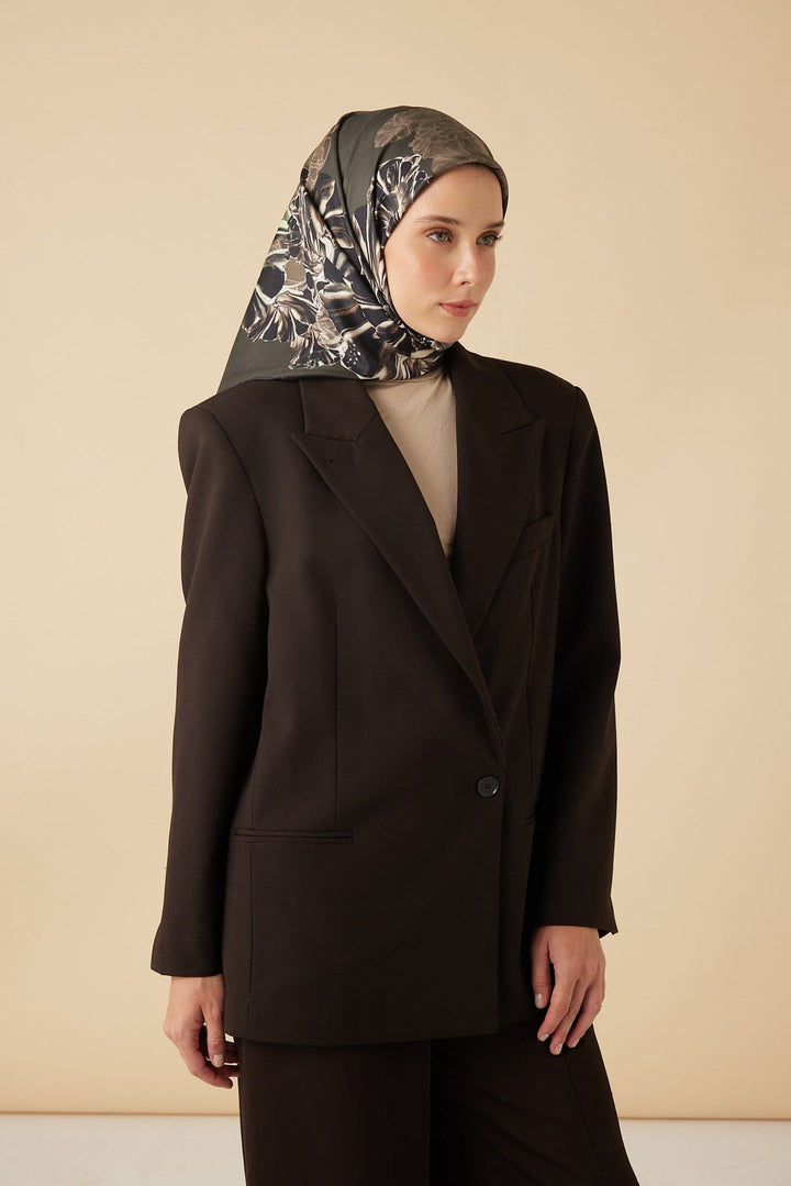 NEŞVE TİVİL İPEK EŞARP 90*90 CM - ACI KAHVE - Görsel 3