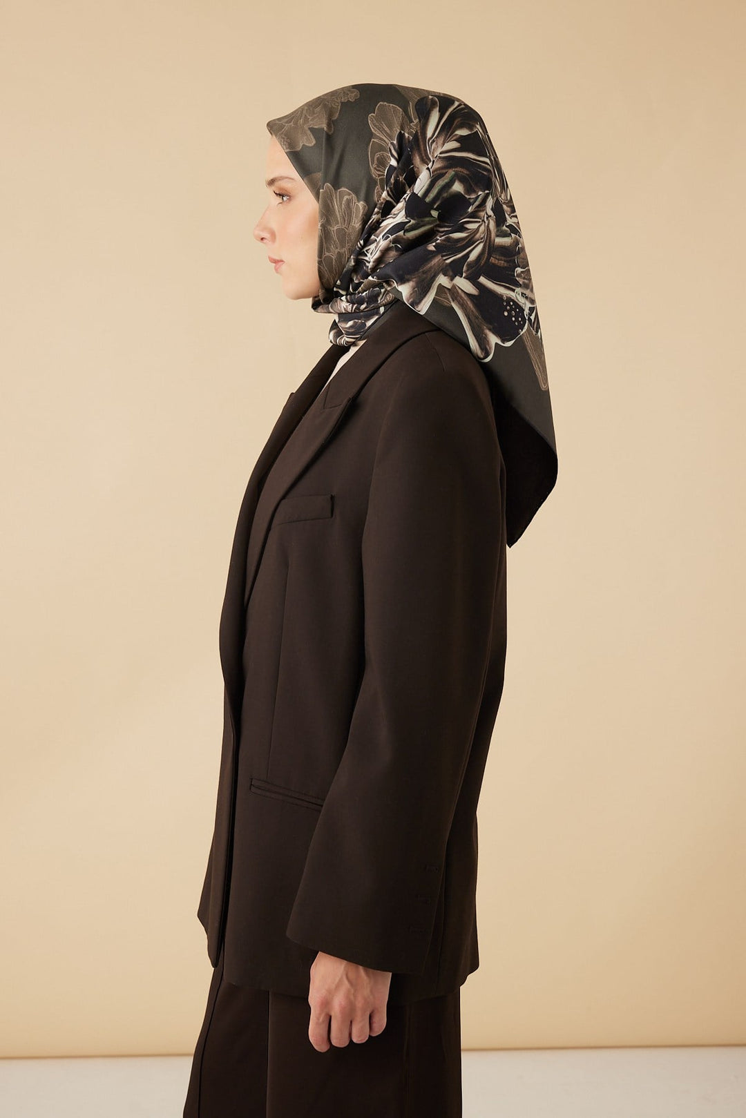 NEŞVE TİVİL İPEK EŞARP 90*90 CM - ACI KAHVE - Görsel 5