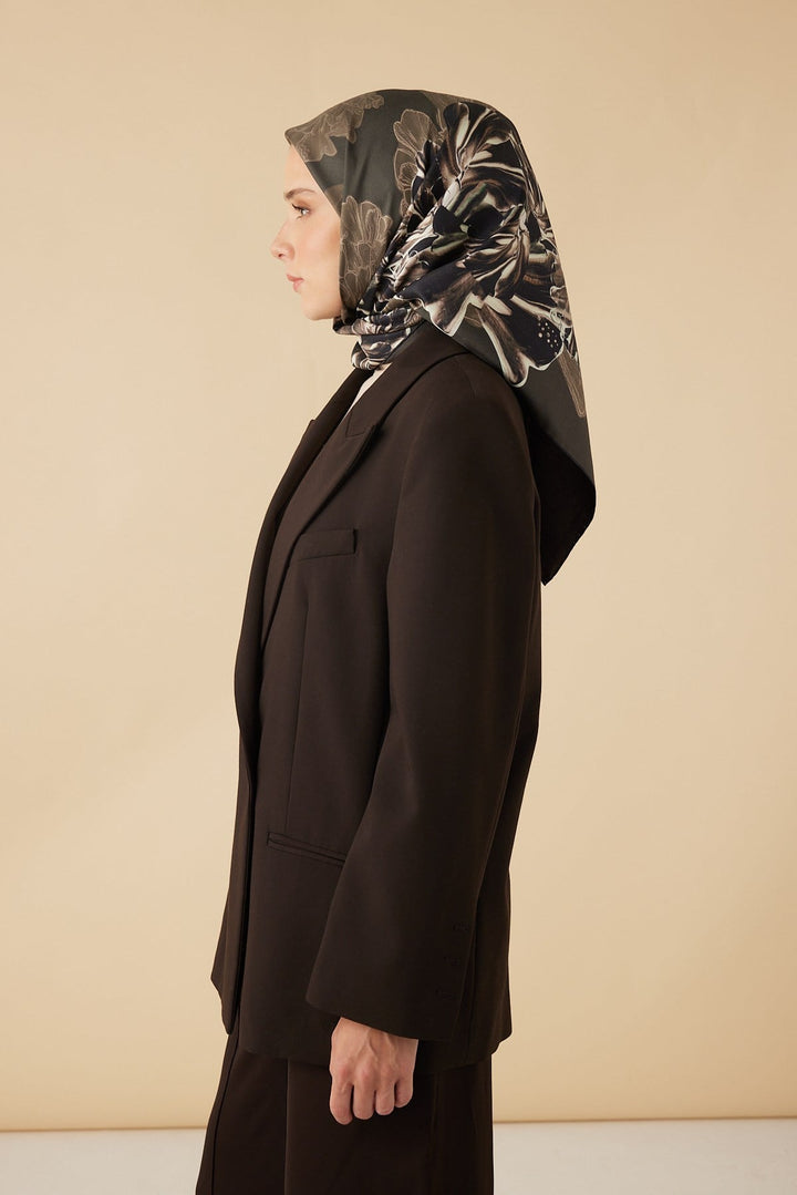 NEŞVE TİVİL İPEK EŞARP 90*90 CM - ACI KAHVE - Görsel 5
