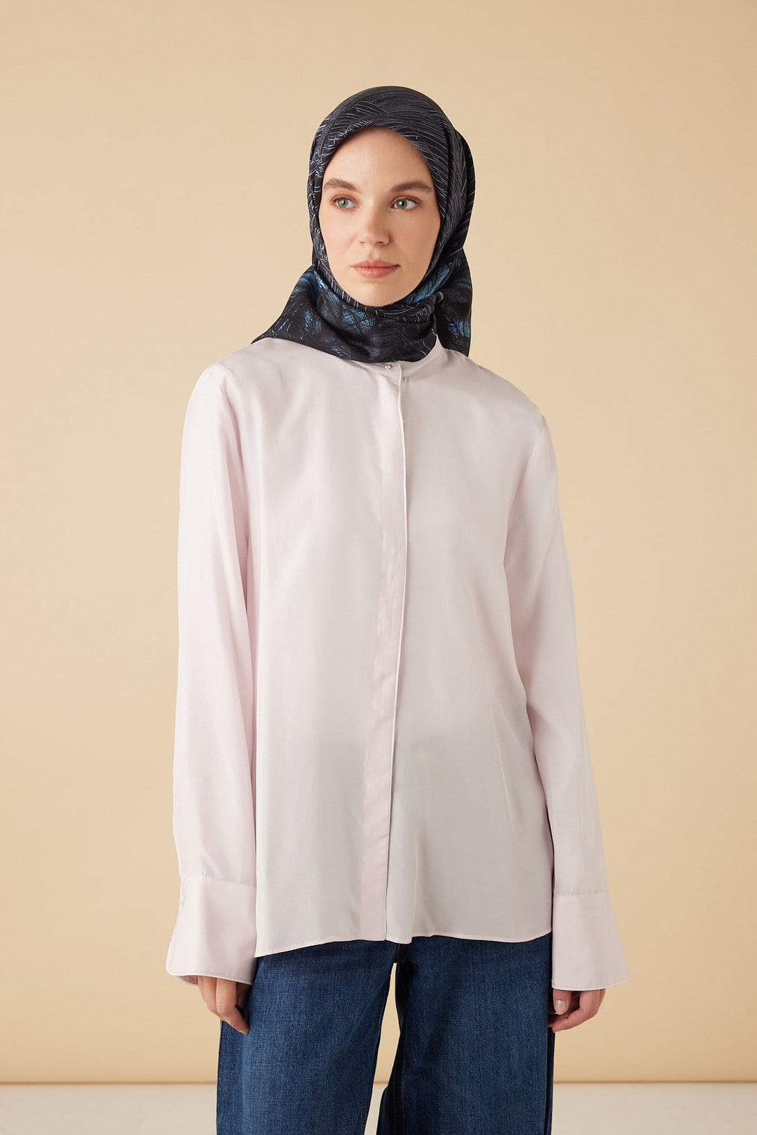 RAVZA MULBERRY İPEK EŞARP 90*90 CM - LACİVERT - Görsel 1