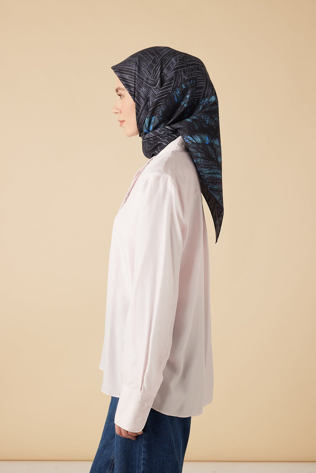 RAVZA MULBERRY İPEK EŞARP 90*90 CM - LACİVERT - Görsel 4