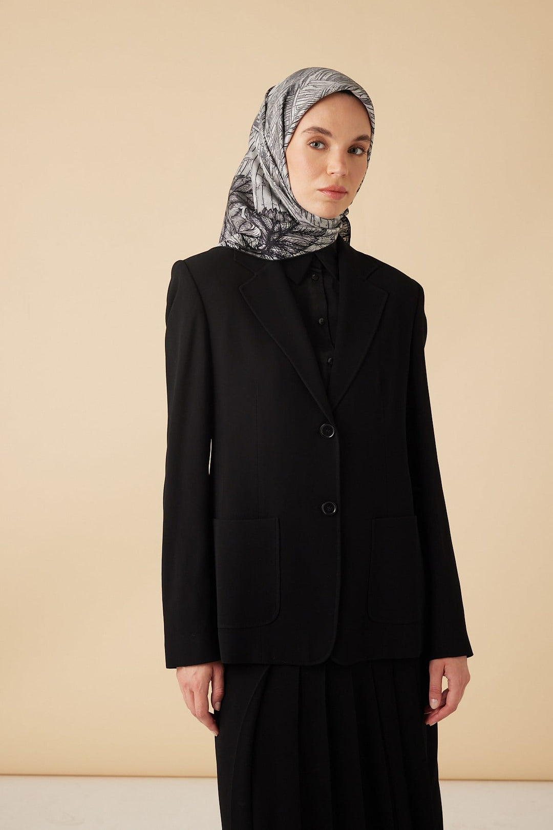 RAVZA MULBERRY İPEK EŞARP 90*90 CM - GRİ - Görsel 2