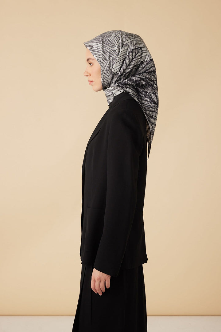 RAVZA MULBERRY İPEK EŞARP 90*90 CM - GRİ - Görsel 4