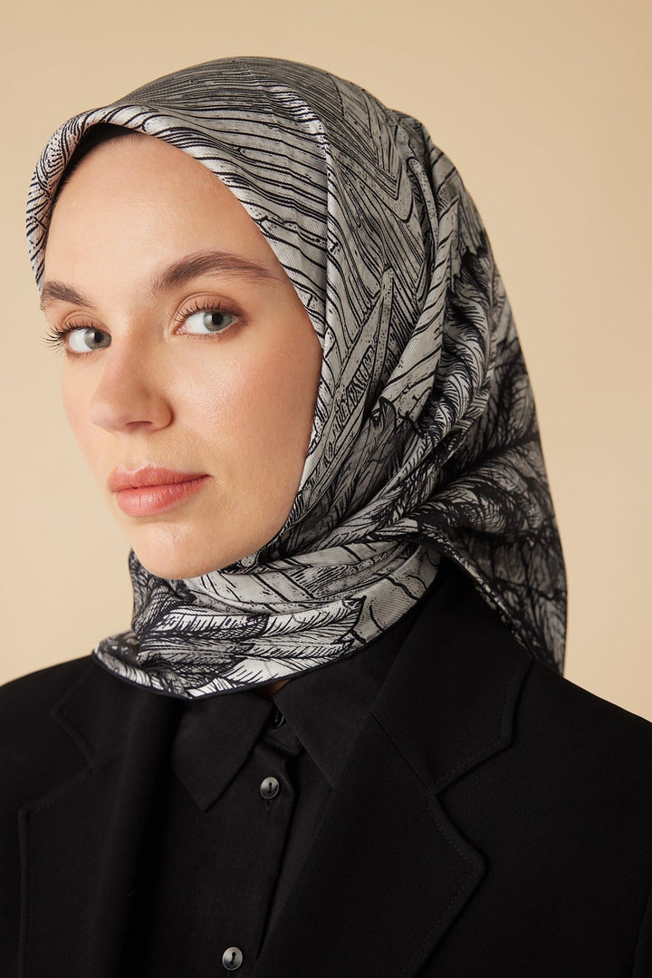 RAVZA MULBERRY İPEK EŞARP 90*90 CM - GRİ - Görsel 7