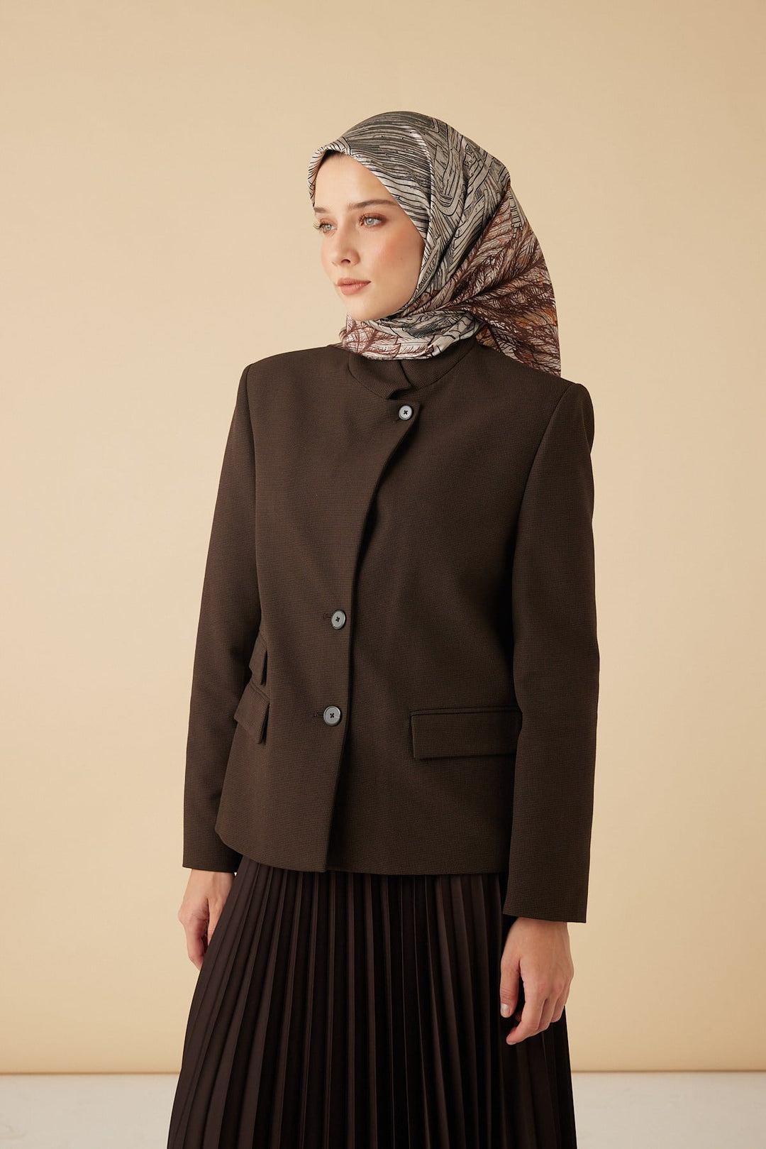 RAVZA MULBERRY İPEK EŞARP 90*90 CM - BEJ - Görsel 3
