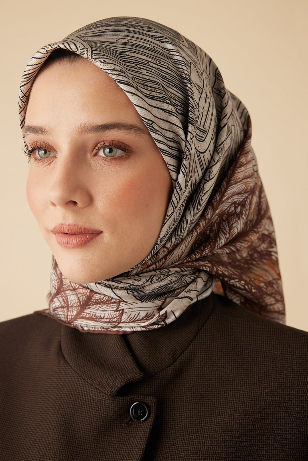 RAVZA MULBERRY İPEK EŞARP 90*90 CM - BEJ - Görsel 7