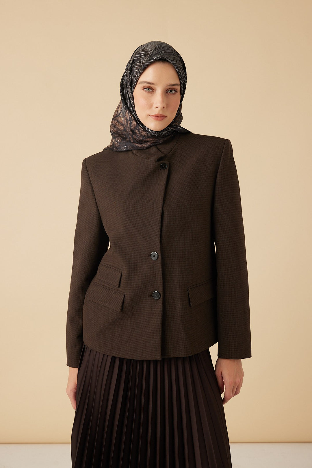 RAVZA MULBERRY İPEK EŞARP 90*90 CM - KAHVERENGİ - Görsel 2
