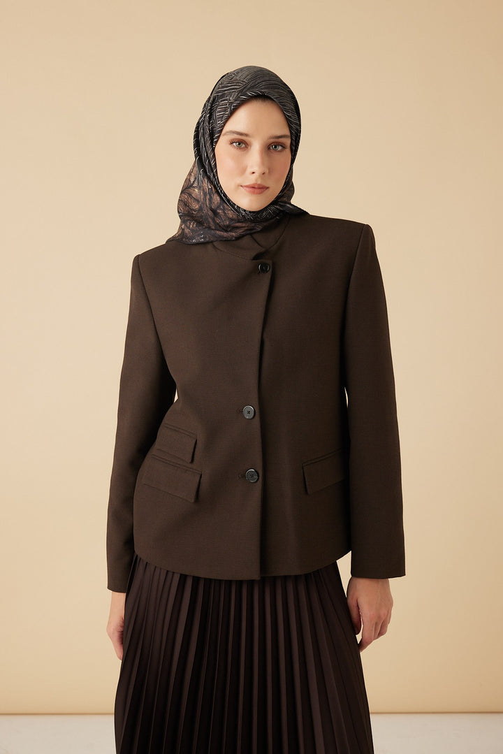 RAVZA MULBERRY İPEK EŞARP 90*90 CM - KAHVERENGİ - Görsel 2