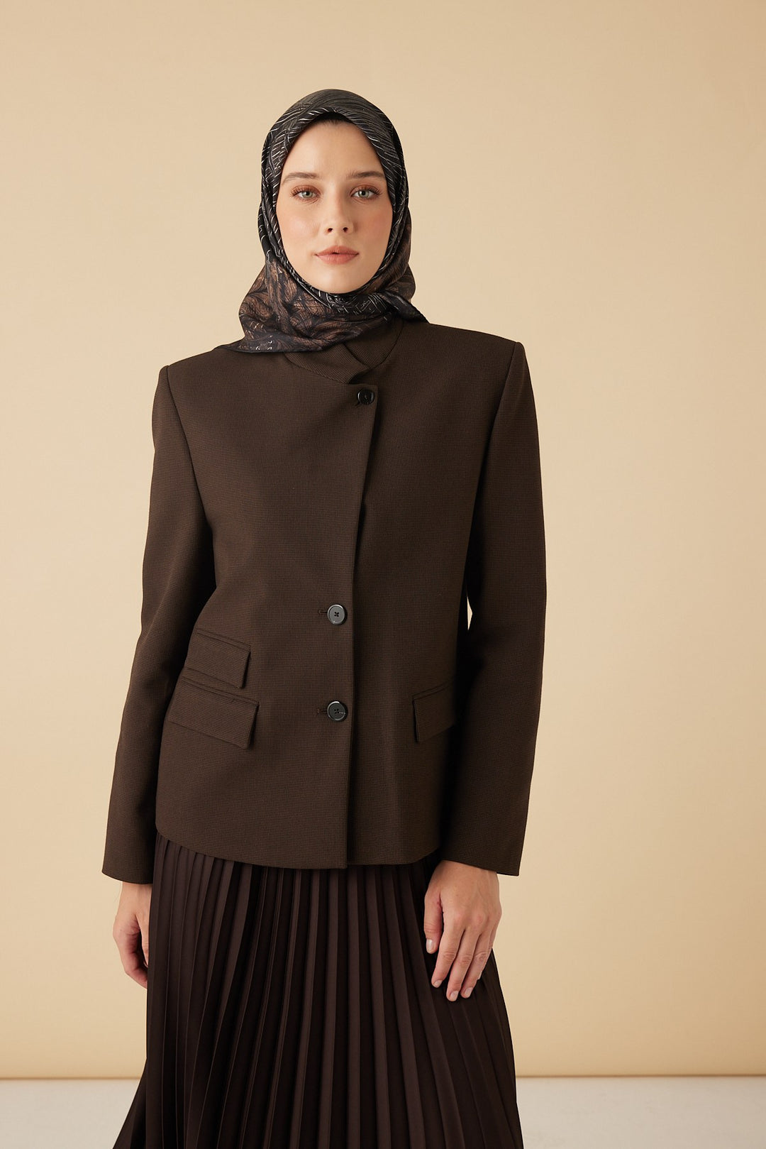 RAVZA MULBERRY İPEK EŞARP 90*90 CM - KAHVERENGİ - Görsel 3