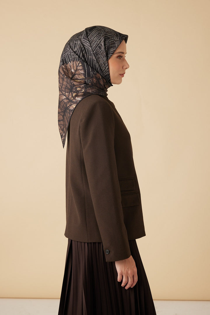 RAVZA MULBERRY İPEK EŞARP 90*90 CM - KAHVERENGİ - Görsel 5