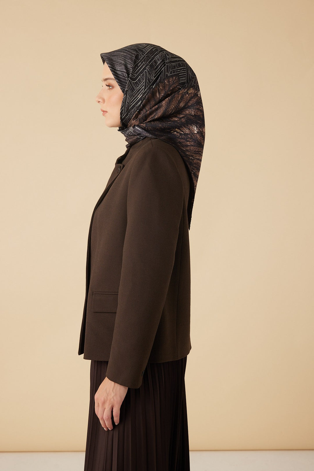 RAVZA MULBERRY İPEK EŞARP 90*90 CM - KAHVERENGİ - Görsel 6